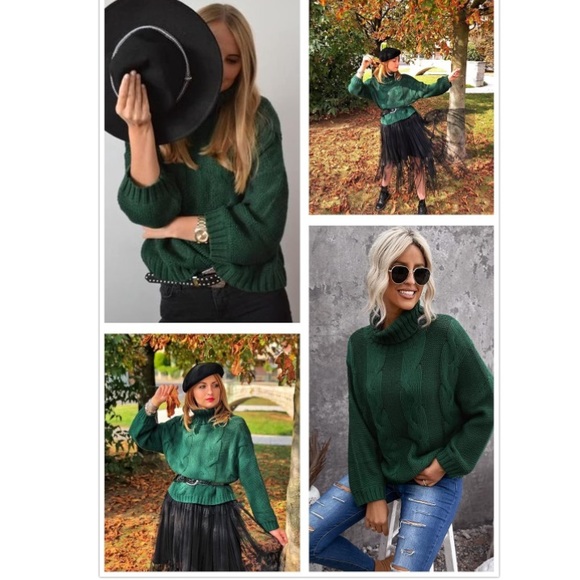 Chunky Turtleneck Sweaters Balloon Long Sleeve Oversized Pullover Sweater - Picture 5 of 6